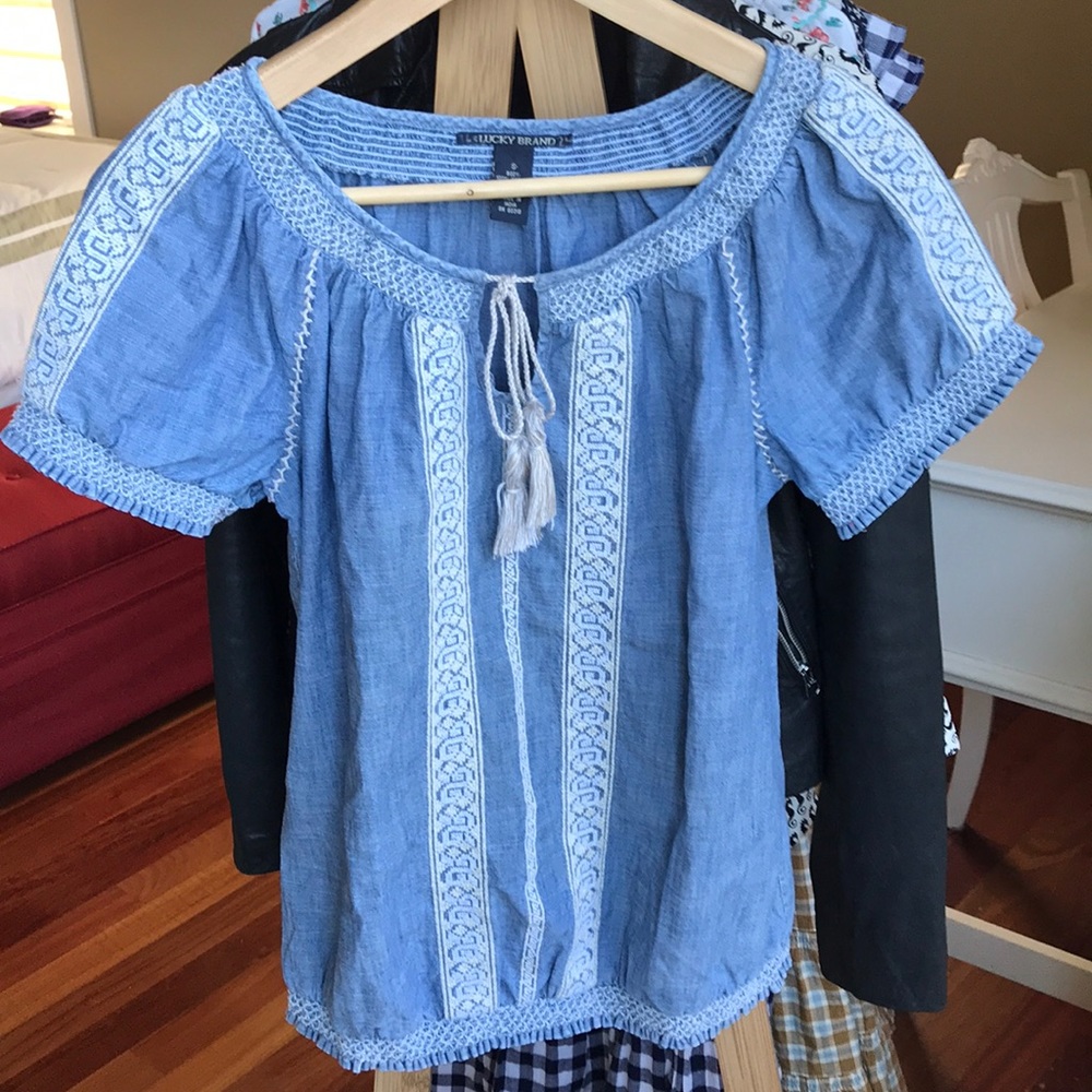 Denim embroidery top, S